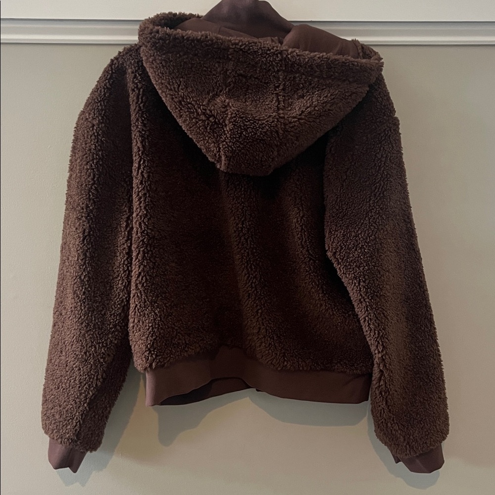 Beyond Yoga faux shearling hoodie jacket espresso size XL - Picture 6 of 10